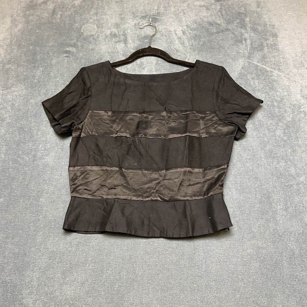 J. Stevens By Carol Escritor Cropped Top Women 8 Black Satin Panel Casual Wear
